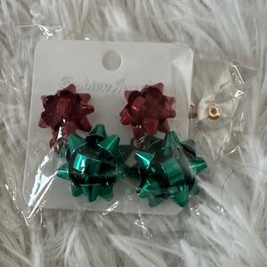 Festive Red and Green Bow Earrings